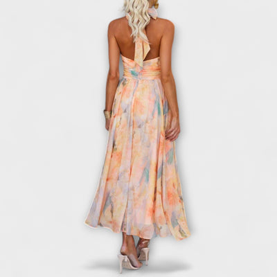Halter-Neck Watercolor Print Maxi Dress | Dress