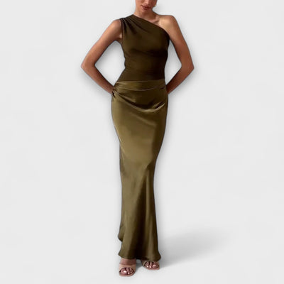 Elegant One-Shoulder Pleated Maxi Dress | Dress