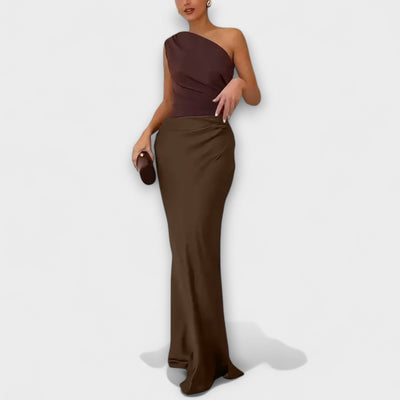 Elegant One-Shoulder Pleated Maxi Dress | Dress